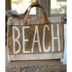Santa Barbara Design Studio BEACH Bag Tote Jute Leather Handle NEW Without Tag